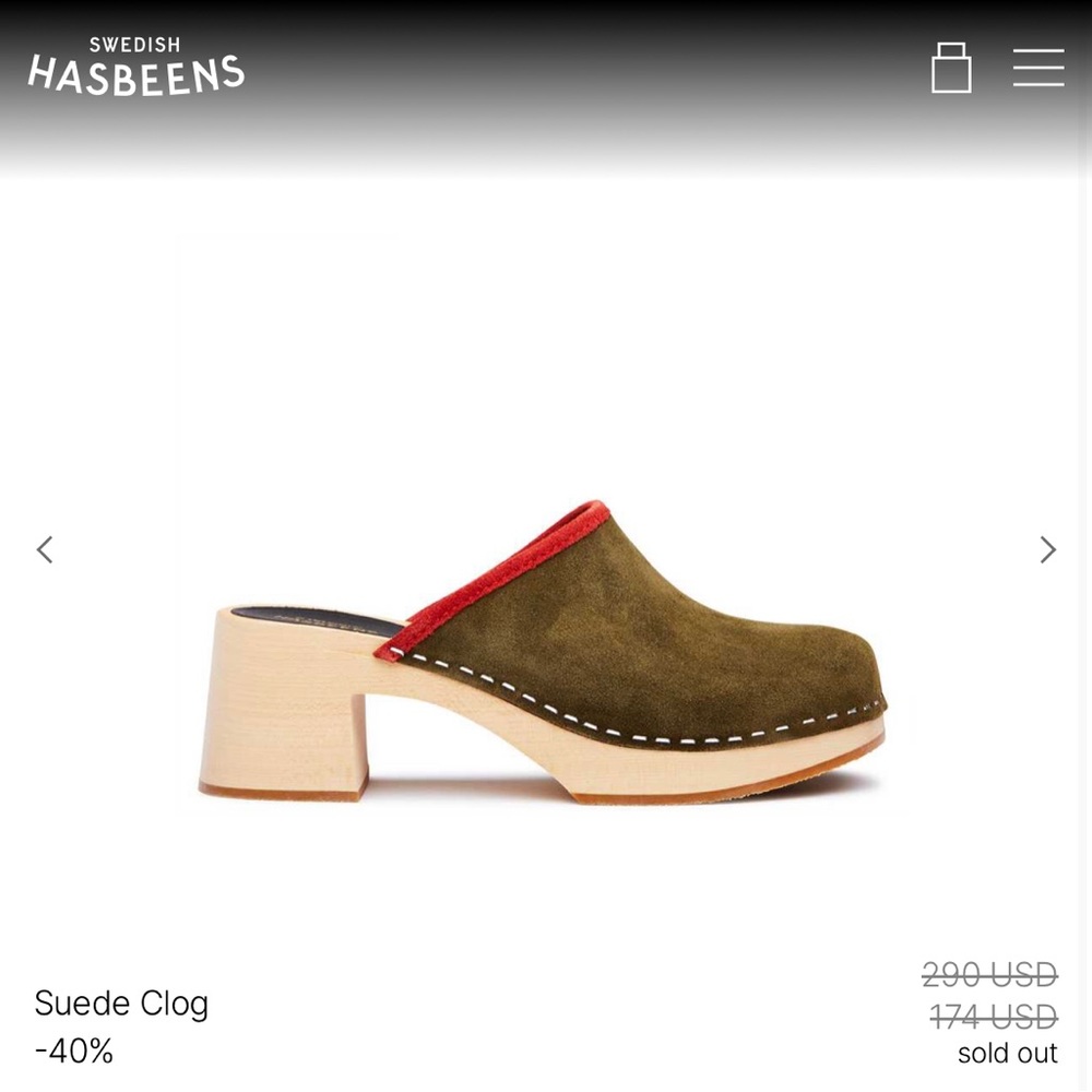swedish hasbeens suede olive clog